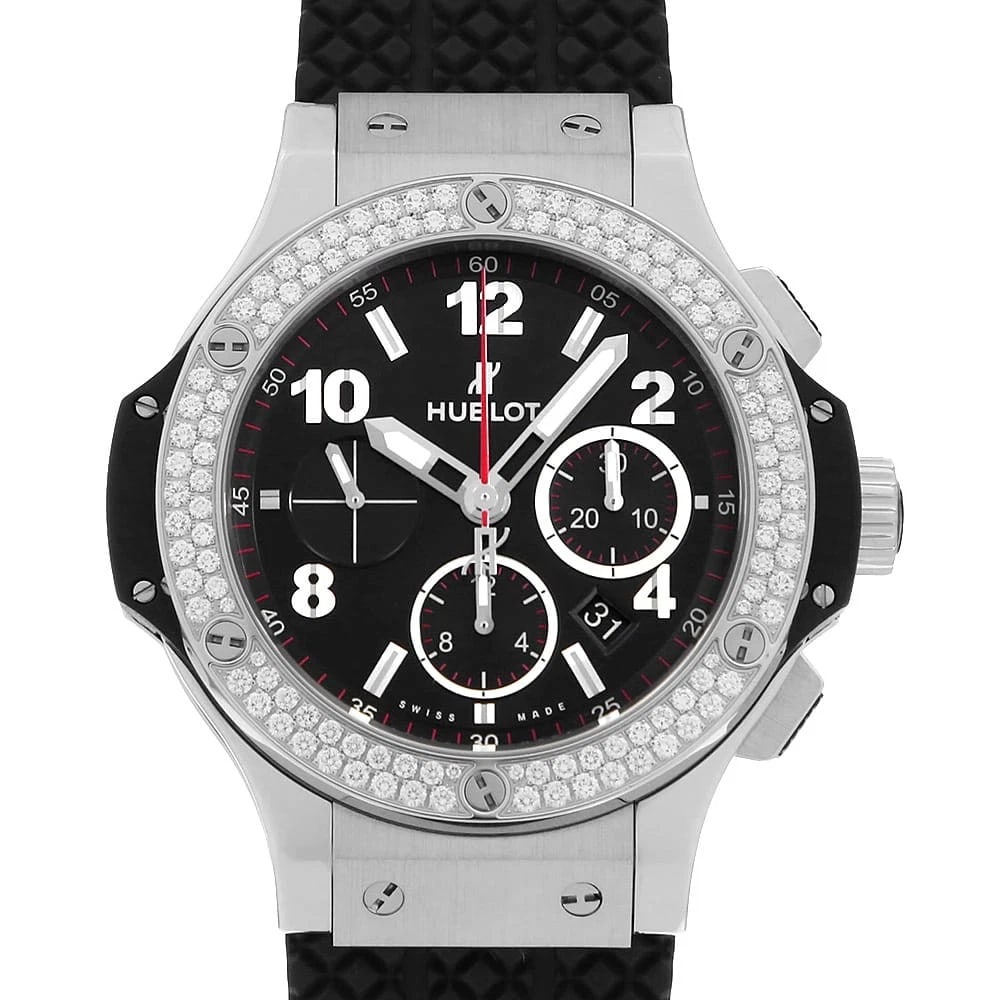 HUBLOT BIG BANG STEEL DIAMOND WATCH: HUBLOT Big bang steel diamond Watch Brand: HUBLOT Type: Wrist watch Material: Band Material rubber, Case Material Stainless Steel Color: Dial Color Black Size: Band Size NONE, Case Size