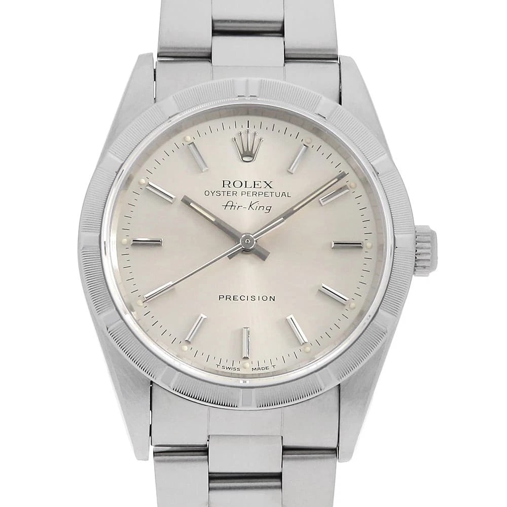 ROLEX AIR KING SILVER BAR W WATCH: ROLEX Air king Silver bar W Watch Brand: ROLEX Type: Wrist watch Material: Band Material Stainless Steel, Case Material Stainless Steel Color: Dial Color Silver Size: Band Size 18cm (7.1inch), Cas