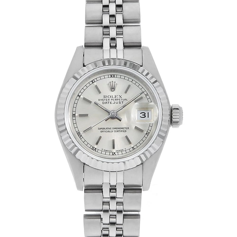 ROLEX DATEJUST SILVER WATCH: ROLEX Datejust Silver Watch Brand: ROLEX Type: Wrist watch Material: Band Material Stainless Steel, Case Material Stainless Steel Color: Dial Color Silver Size: Band Size 17.5cm (6.9inch),