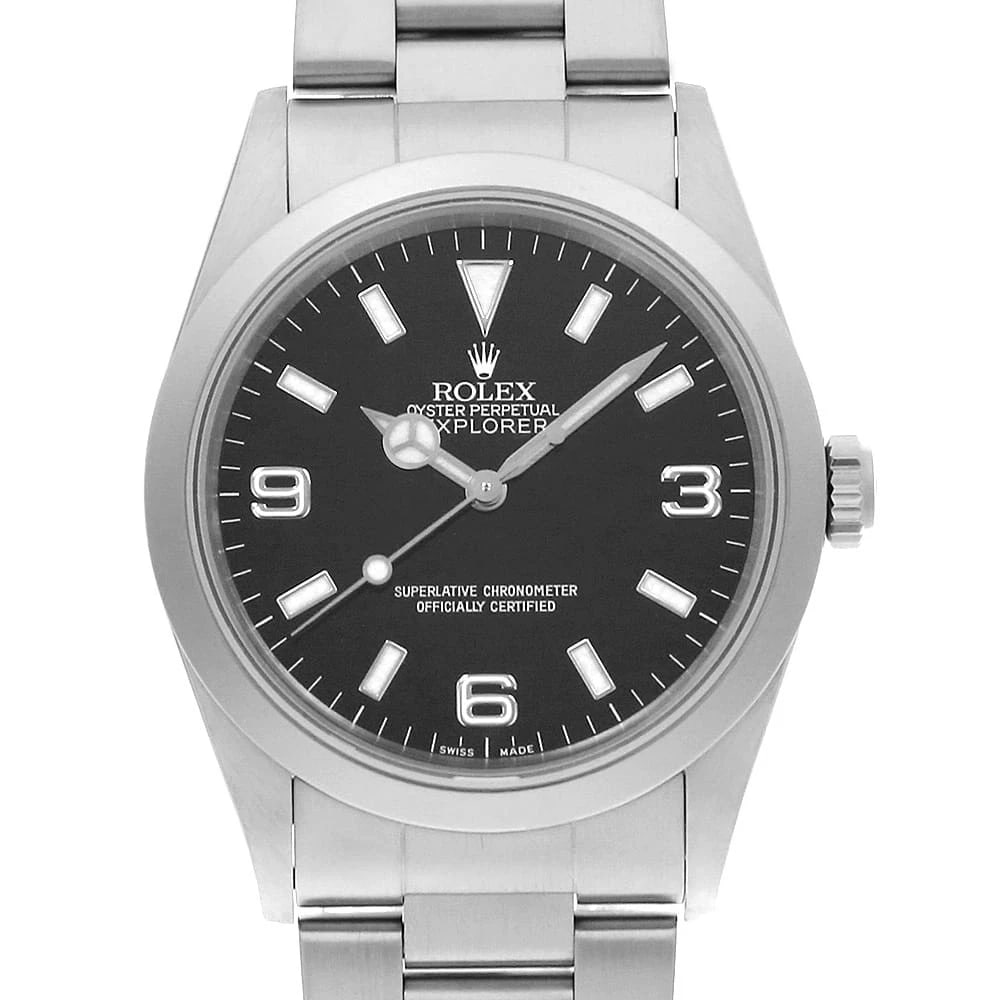 ROLEX EXPLORER I BLACK A WATCH: ROLEX Explorer I black A Watch Brand: ROLEX Type: Wrist watch Material: Band Material Stainless Steel, Case Material Stainless Steel Color: Dial Color Black Size: Band Size 19cm (7.5inch), Case Si