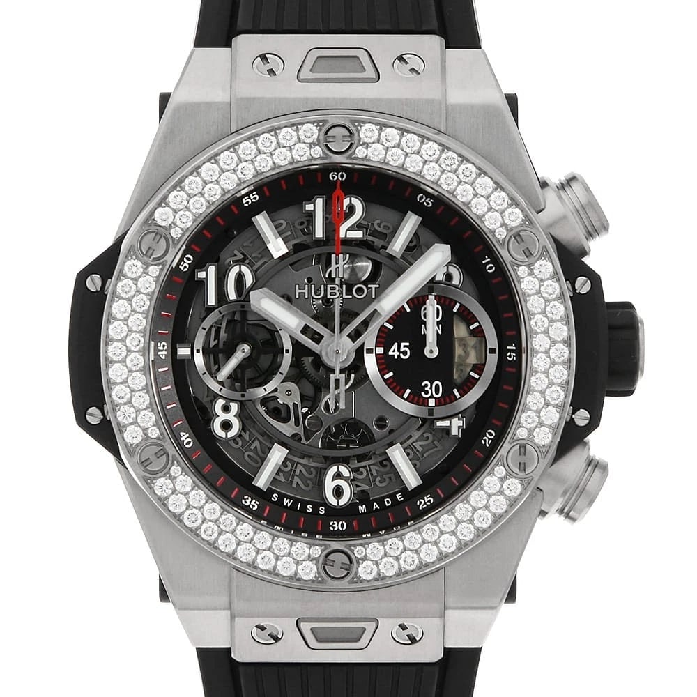 HUBLOT BIG BANG UNICO TITANIUM DIAMOND WATCH: HUBLOT Big Bang Unico Titanium Diamond Watch Brand: HUBLOT Type: Wrist watch Material: Band Material rubber, Case Material Titanium Color: Dial Color Skeleton Size: Band Size None, Case Size