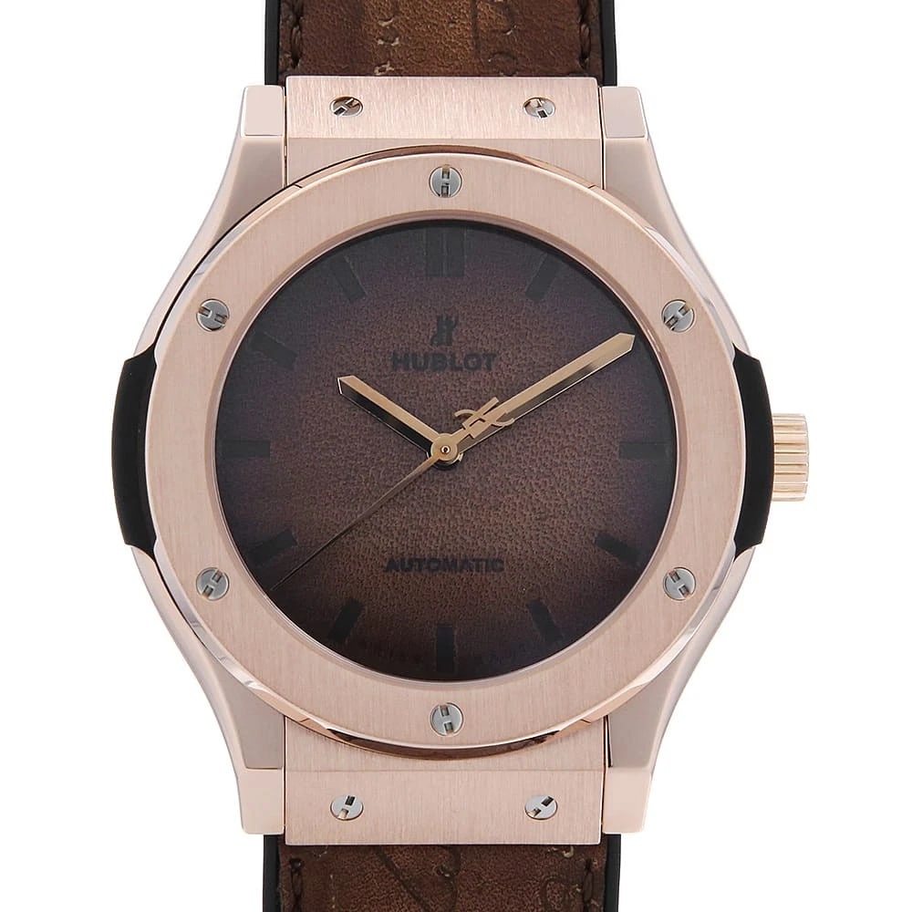 HUBLOT CLASSIC FUSION BERLUTI SCRITTO WATCH: HUBLOT Classic Fusion Berluti ScrittoWatch Brand: HUBLOT Type: Wrist watch Material: Band Material Calfskin, Case Material King Gold Color: Dial Color Brown Size: Band Size None, Case Size Case:W4