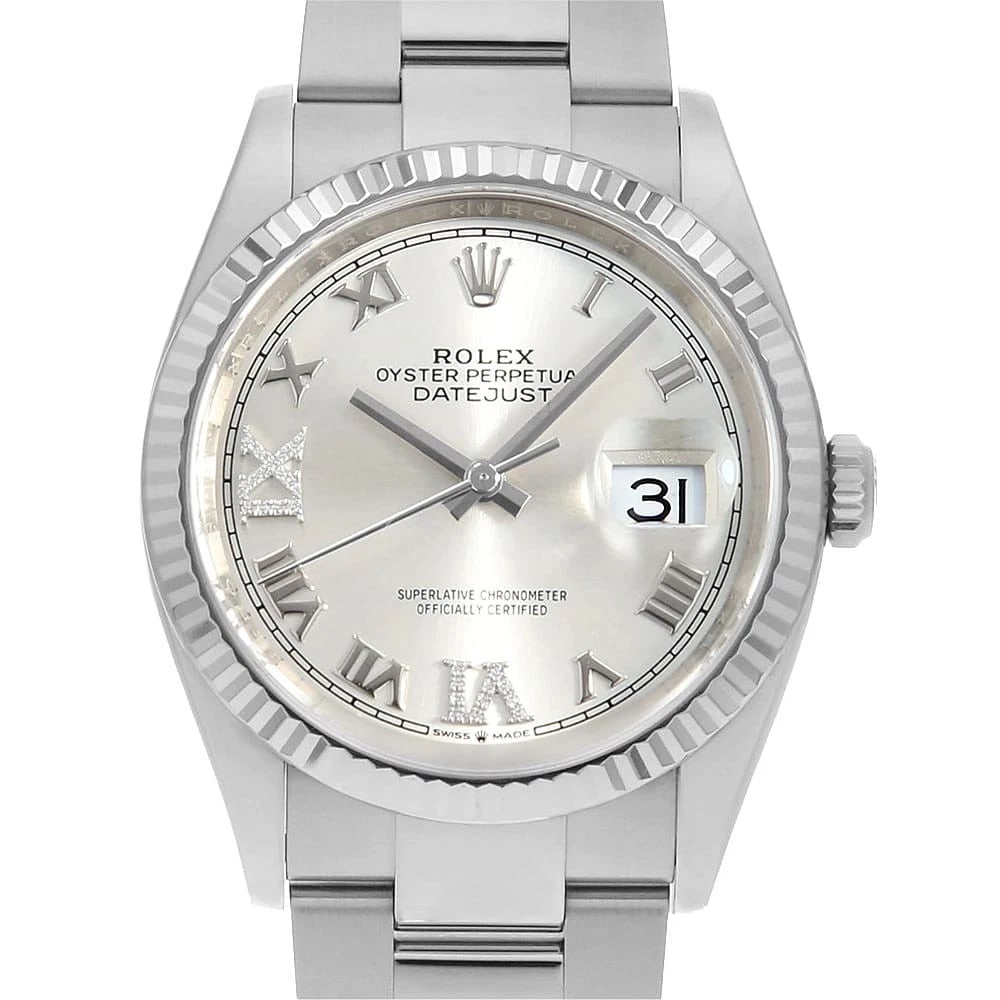 ROLEX DATEJUST DIAMOND SILVER ROMAN OYSTER BRACELET WATCH: ROLEX Datejust Diamond Silver Roman oyster bracelet, Watch Brand: ROLEX Type: Wrist watch Material: Band Material Stainless Steel, Case Material Stainless Steel Color: Dial Color Silver Size: Band