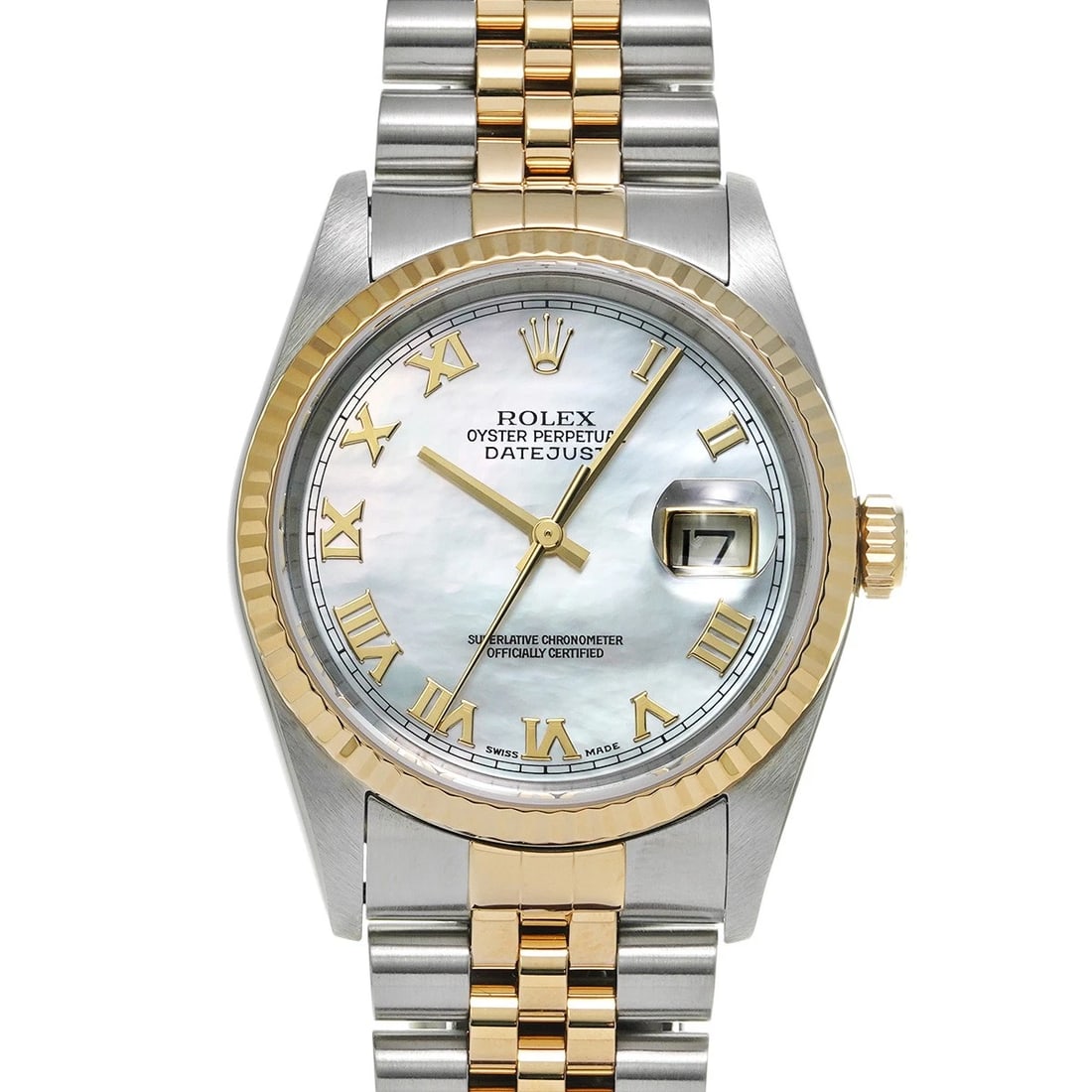 ROLEX DATEJUST WHITE SHELL WATCH: ROLEX Datejust White shell WATCH Brand: ROLEX Type: Wristwatch Material: Band Material Stainless steel/Yellow Gold, Case Material Stainless steel Color: Dial Color White shell Size: Case