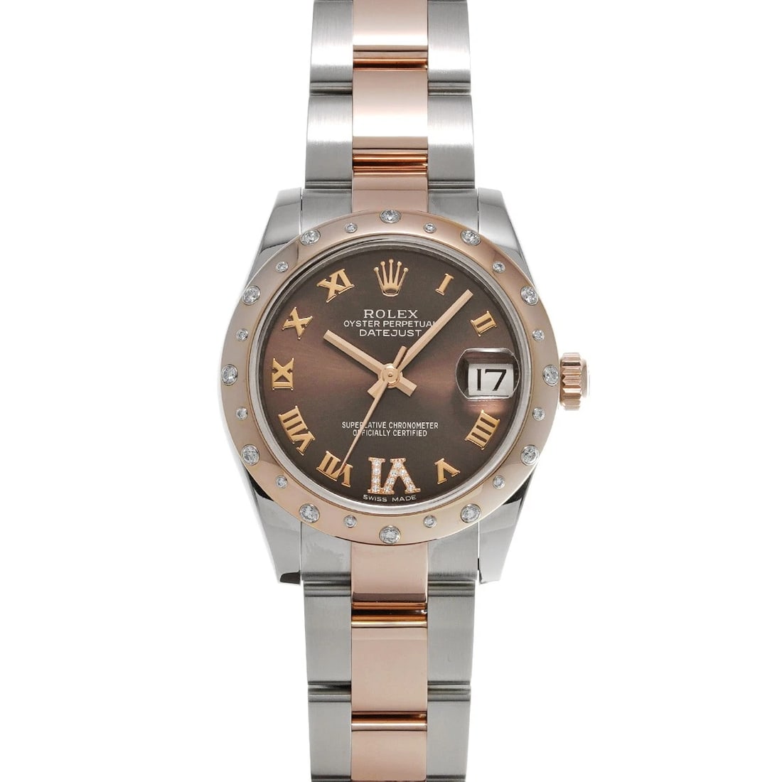ROLEX DATEJUSTCHOCOLATE BROWN DIAMOND WATCH: ROLEX DatejustChocolate brown diamond WATCH Brand: ROLEX Type: Wristwatch Material: Band Material Stainless steel/Everrose gold, Case Material Stainless steel Color: Dial Color Chocolate brown 