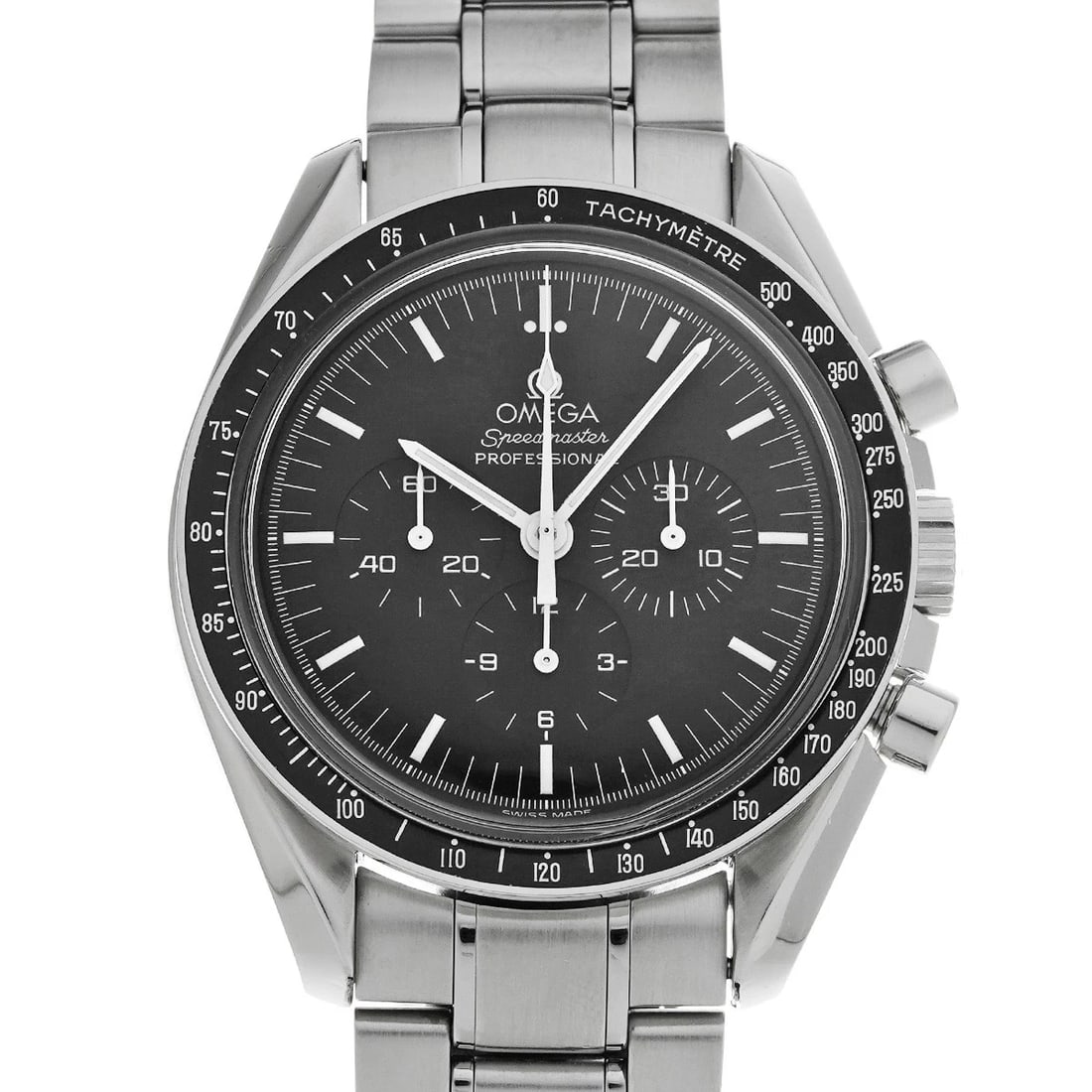 OMEGA SPEEDMASTER MOONWATCH PROFESSIONAL BLACK WATCH: OMEGA Speedmaster Moonwatch Professional black WATCH Brand: OMEGA Type: Wristwatch Material: Band Material Stainless steel, Case Material Stainless steel Color: Dial Color black Size: Case