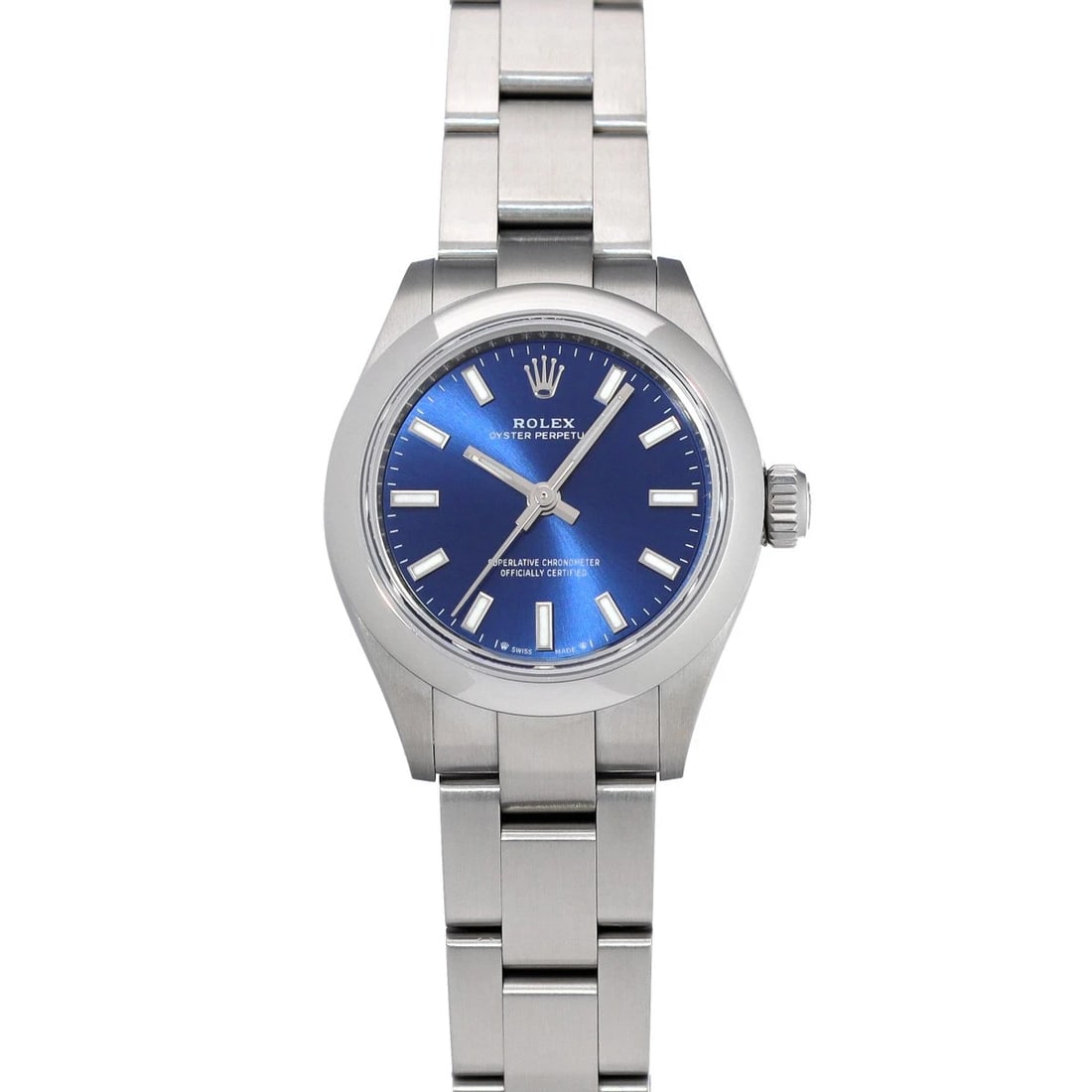 ROLEX OYSTER PERPETUAL BRIGHT BLUE WATCH: ROLEX Oyster Perpetual Bright blue WATCH Brand: ROLEX Type: Wristwatch Material: Band Material Stainless steel, Case Material Stainless steel Color: Dial Color Bright blue Size: Case H/about
