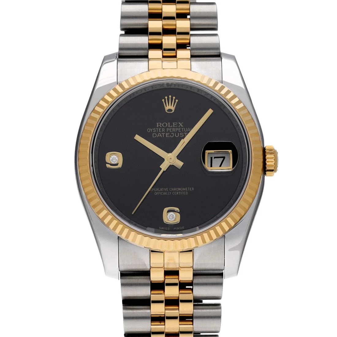 ROLEX DATEJUST BLACK ONYX DIAMOND WATCH: ROLEX Datejust Black onyx diamond WATCH Brand: ROLEX Type: Wristwatch Material: Band Material Stainless steel/Yellow Gold, Case Material Stainless steel Color: Dial Color Black onyx Size: Case H/a