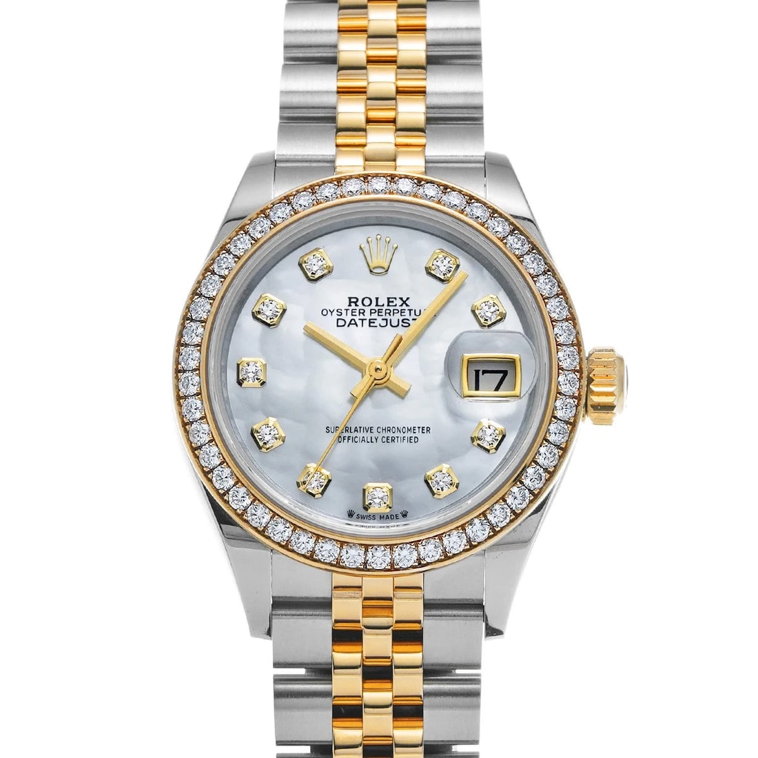 ROLEX DATEJUST WHITE SHELL DIAMOND WATCH: ROLEX Datejust White shell diamond WATCH Brand: ROLEX Type: Wristwatch Material: Band Material Stainless steel/Yellow Gold, Case Material Stainless steel Color: Dial Color White shell Size: Case H