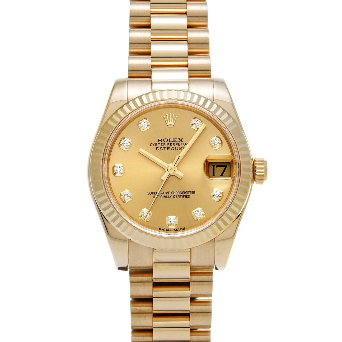 ROLEX DATEJUST CHAMPAGNE DIAMOND WATCH: ROLEX Datejust Champagne diamond WATCH Brand: ROLEX Type: Wristwatch Material: Band Material Yellow Gold, Case Material Yellow Gold Color: Dial Color Champagne Size: Case H/about 31mm W/about 31mm