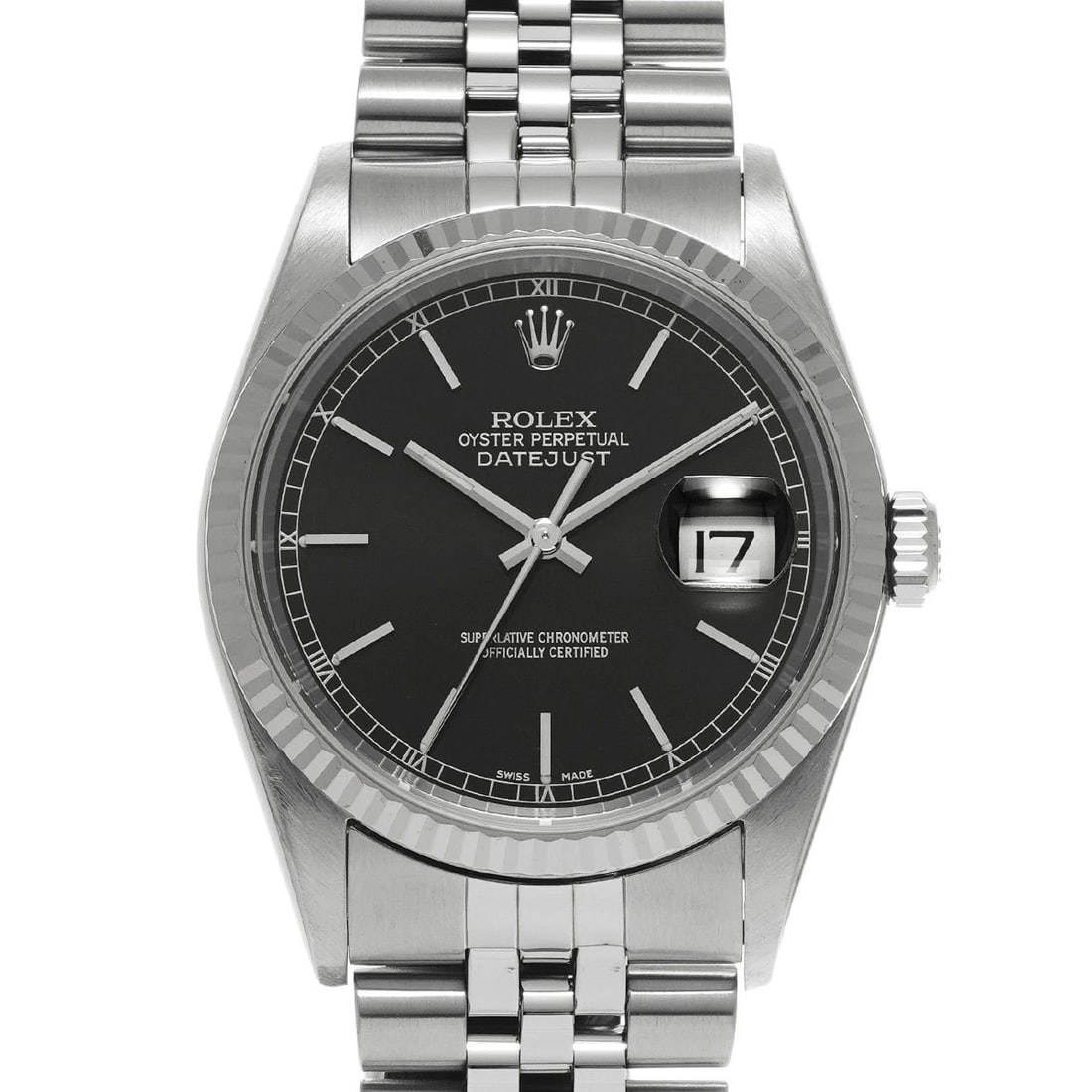 ROLEX DATEJUST BLACK WATCH: ROLEX Datejust black WATCH Brand: ROLEX Type: Wristwatch Material: Band Material Stainless steel, Case Material Stainless steel Color: Dial Color black Size: Case H/about 36mm W/about 36mm D/about