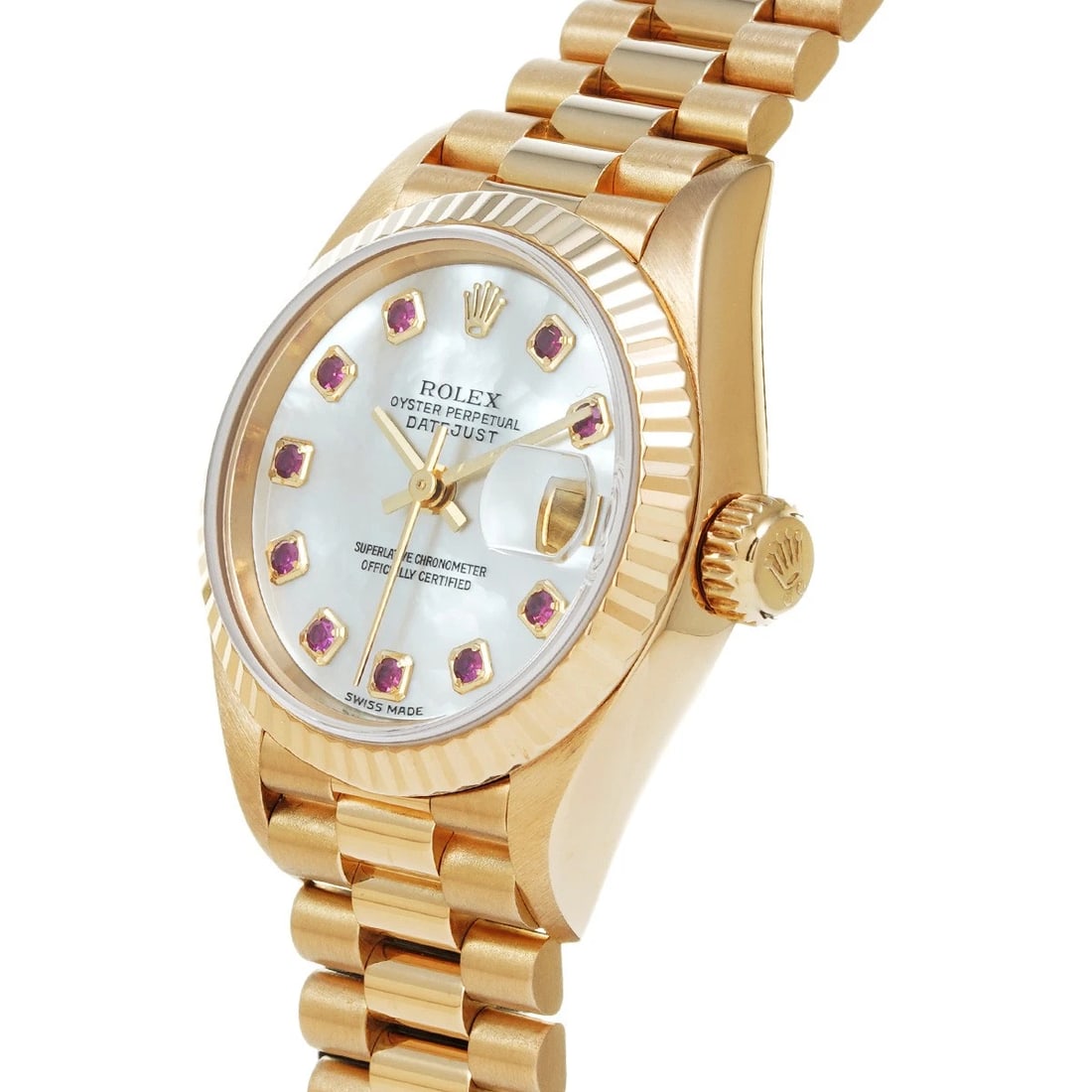ROLEX DATEJUST WHITE SHELL RUBY WATCH - 2