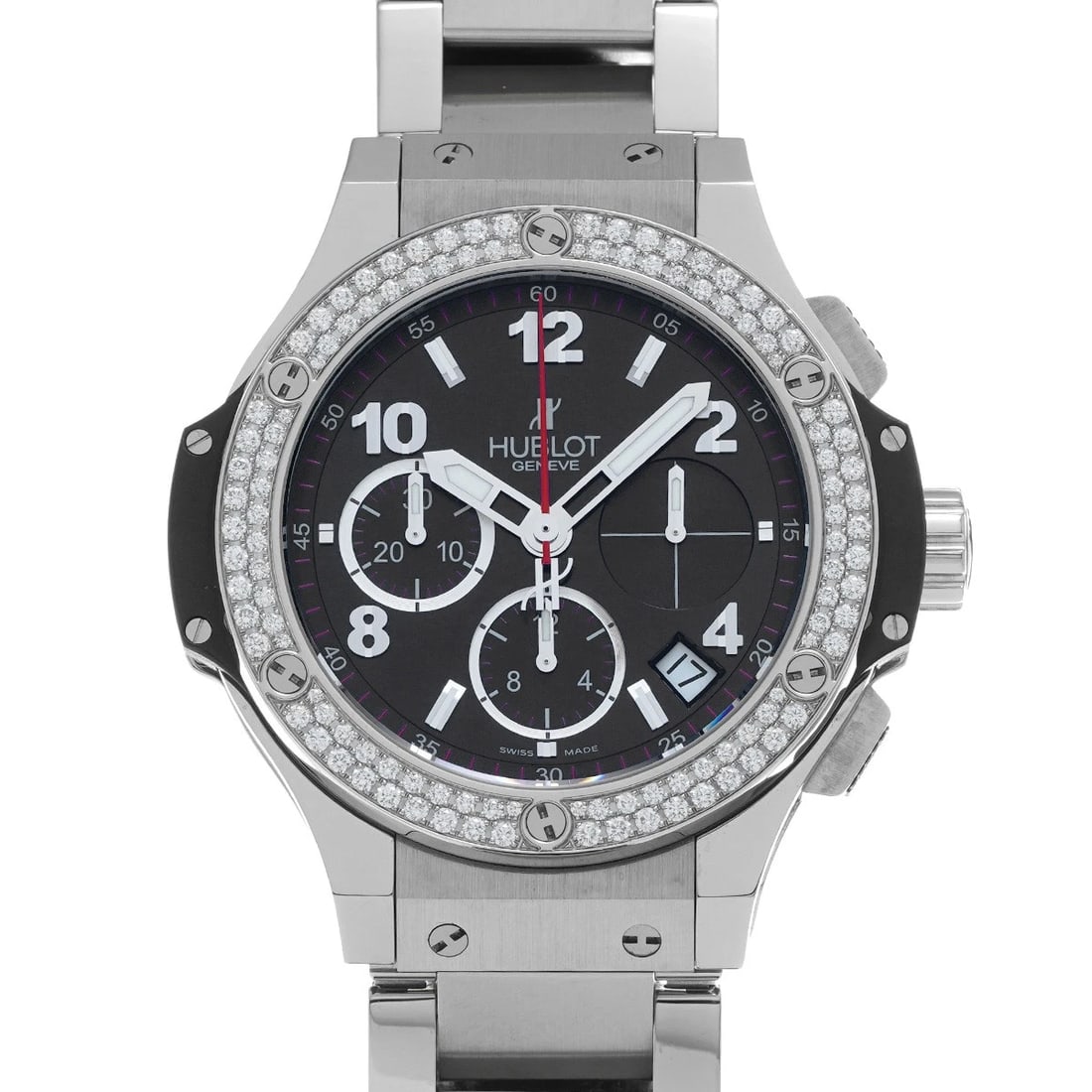 HUBLOT BIG BANG STEEL DIAMOND BLACK WATCH: HUBLOT Big Bang Steel Diamond black WATCH Brand: HUBLOT Type: Wristwatch Material: Band Material Stainless steel, Case Material Stainless steel Color: Dial Color black Size: Case H/about 41mm