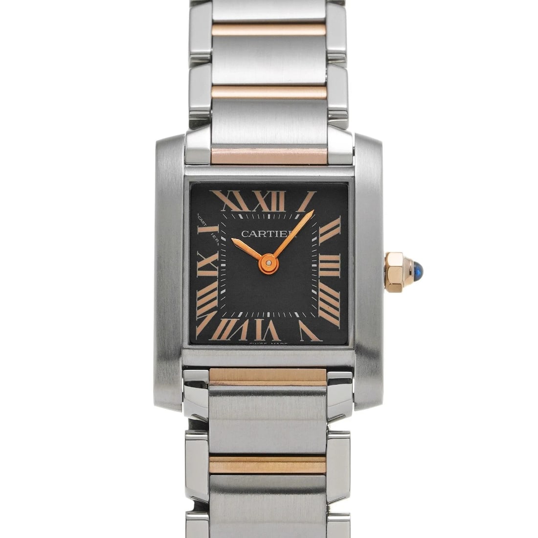 CARTIER TANK FRANCAISE BLACK WATCH: CARTIER Tank Francaise black WATCH Brand: CARTIER Type: Wristwatch Material: Band Material Stainless steel/Pink gold, Case Material Stainless steel Color: Dial Color black Size: Case H/about