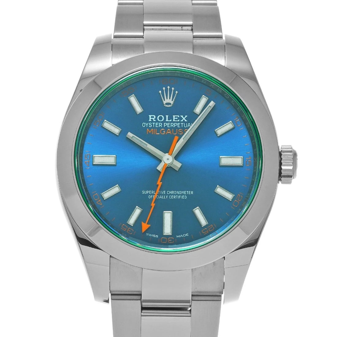 ROLEX MILGAUSS BLUE WATCH: ROLEX Milgauss Blue WATCH Brand: ROLEX Type: Wristwatch Material: Band Material Stainless steel, Case Material Stainless steel Color: Dial Color Z Blue Size: Case H/about 40mm W/about 40mm