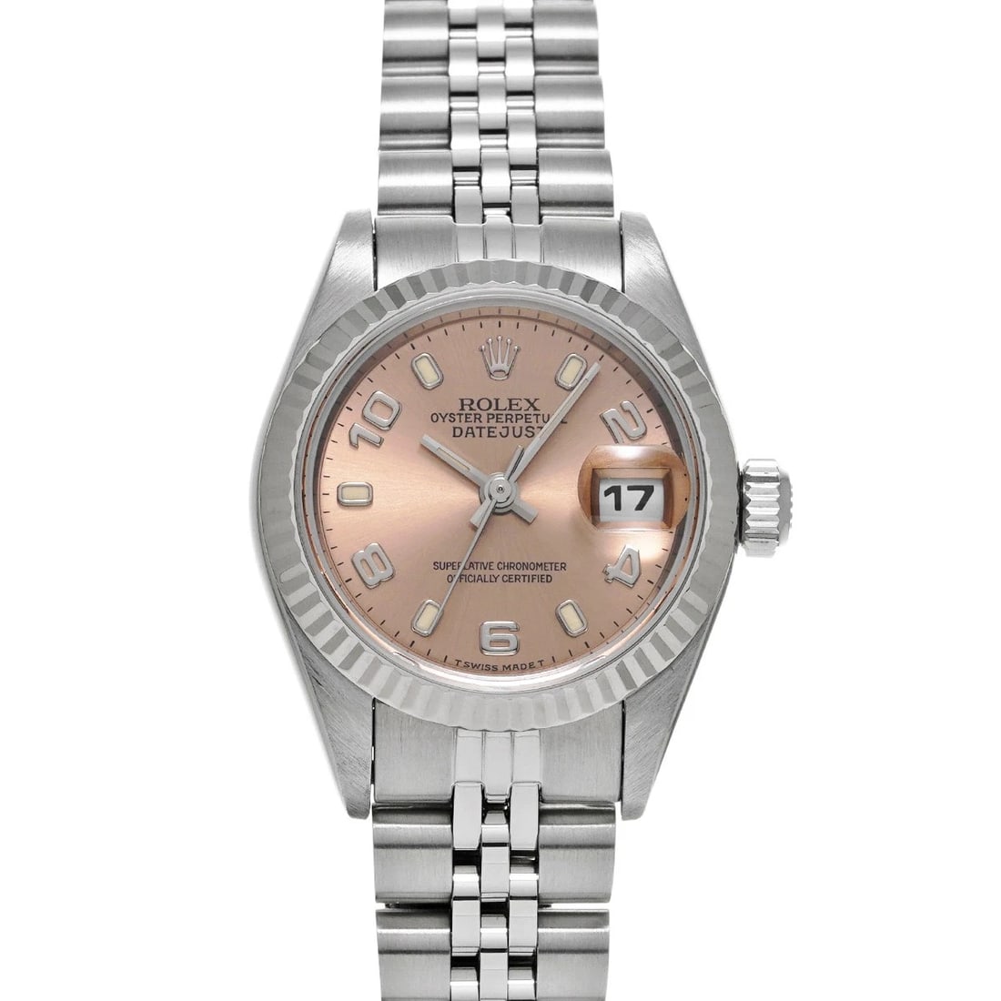 ROLEX DATEJUST PINK WATCH: ROLEX Datejust pink WATCH Brand: ROLEX Type: Wristwatch Material: Band Material Stainless steel, Case Material Stainless steel Color: Dial Color pink Size: Case H/about 26mm W/about 26mm