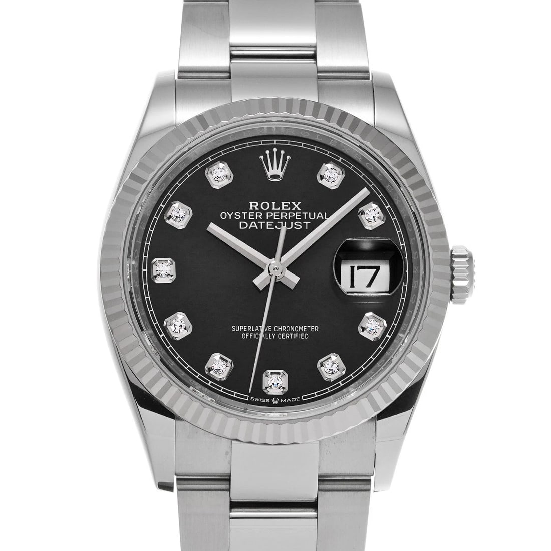ROLEX DATEJUST BRIGHT BLACK DIAMOND WATCH: ROLEX Datejust Bright black diamond WATCH Brand: ROLEX Type: Wristwatch Material: Band Material Stainless steel, Case Material Stainless steel Color: Dial Color Bright black Size: Case H/about
