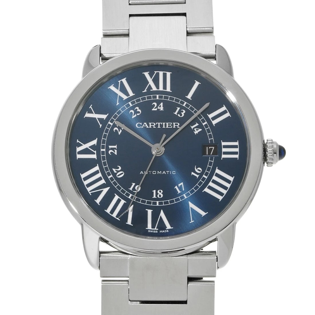 CARTIER RONDE SOLO BLUE WATCH: CARTIER Ronde Solo blue WATCH Brand: CARTIER Type: Wristwatch Material: Band Material Stainless steel, Case Material Stainless steel Color: Dial Color blue Size: Case H/about 42mm W/about 42mm