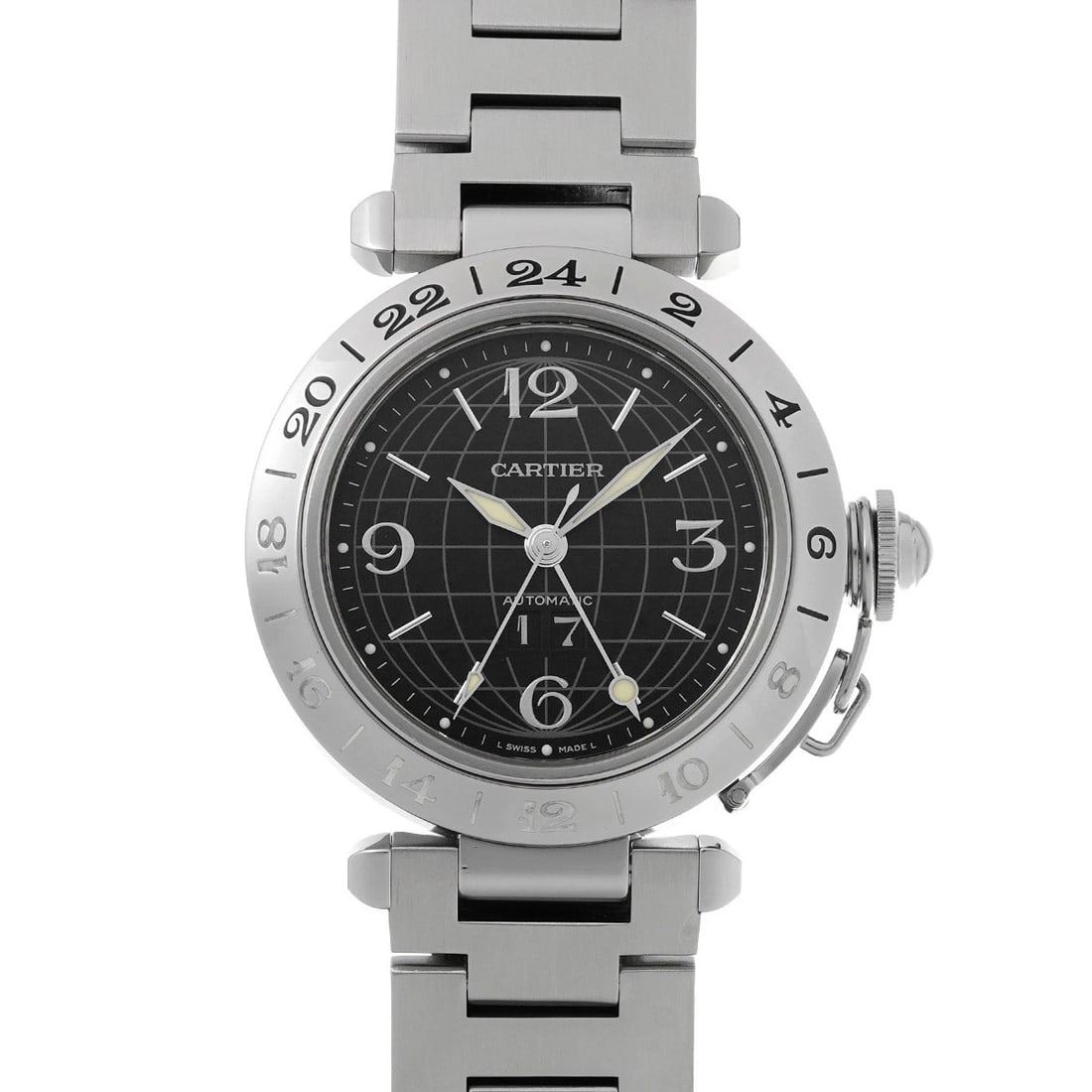 CARTIER PASHA C MERIDIAN BLACK WATCH: CARTIER Pasha C Meridian black WATCH Brand: CARTIER Type: Wristwatch Material: Band Material Stainless steel, Case Material Stainless steel Color: Dial Color black Size: Case H/about 35mm