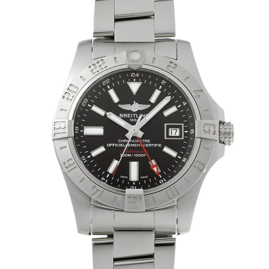 BREITLING AVENGER BLACK WATCH: BREITLING Avenger black WATCH Brand: BREITLING Type: Wristwatch Material: Band Material Stainless steel, Case Material Stainless steel Color: Dial Color black Size: Case H/about 43mm W/about 43mm