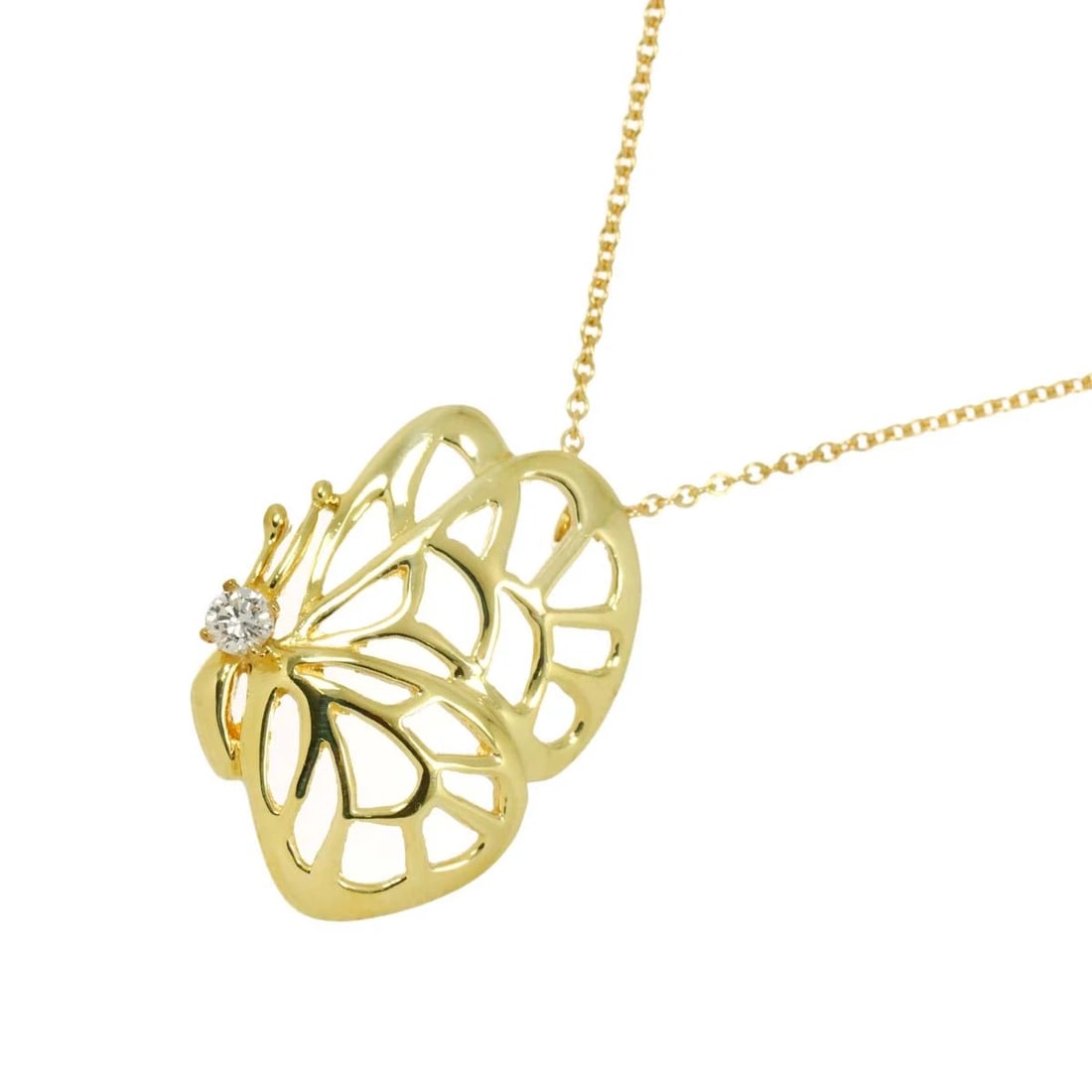 TIFFANY CO. BUTTERFLY DIAMOND NECKLACE 18K: TIFFANY Co. Butterfly Diamond Necklace 18K Brand: TIFFANY Co. Type: Necklace Material: 18K Yellow Gold Main Stone Natural Color: Yellow Gold Size: internal circumference of the chain:15.7inch