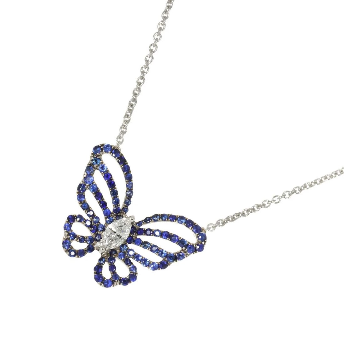 SAPPHIRE DIAMOND NECKLACE 18K WG WHITE GOLD 750: Sapphire Diamond Necklace 18K WG White Gold 750 Brand: Unknown Type: Necklace Material: 18K White Gold Main Stone Sapphire Color: White Gold Size: internal circumference of the