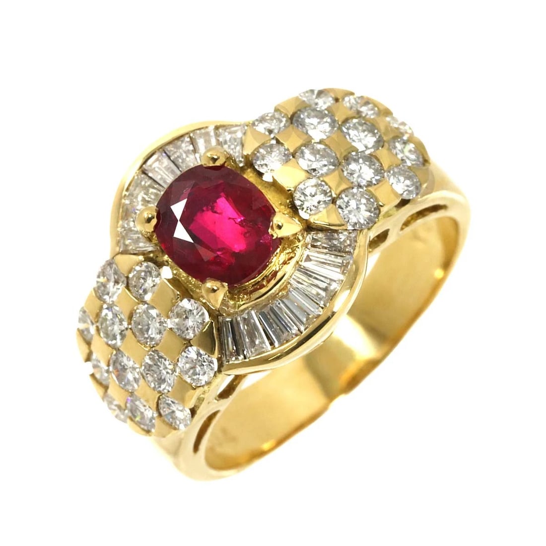 RUBY DIAMOND RING 18K YELLOW GOLD 750: Ruby Diamond Ring 18K Yellow Gold 750 Brand: Unbranded Type: Ring Material: 18K Gold Main Stone Ruby Color: Gold Size: 6.75(US) Accessories: None Accessories Notice: When purchasing pre-owned