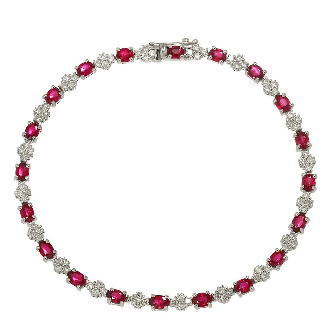 RUBY DIAMOND BRACELET 18K: Ruby Diamond Bracelet 18K Brand: Unbranded Type: Bracelet Material: 18K White Gold Main Stone Ruby Color: White Gold Size: Length:apporox.7.3inchThickness:3.7mm Accessories: None Accessories