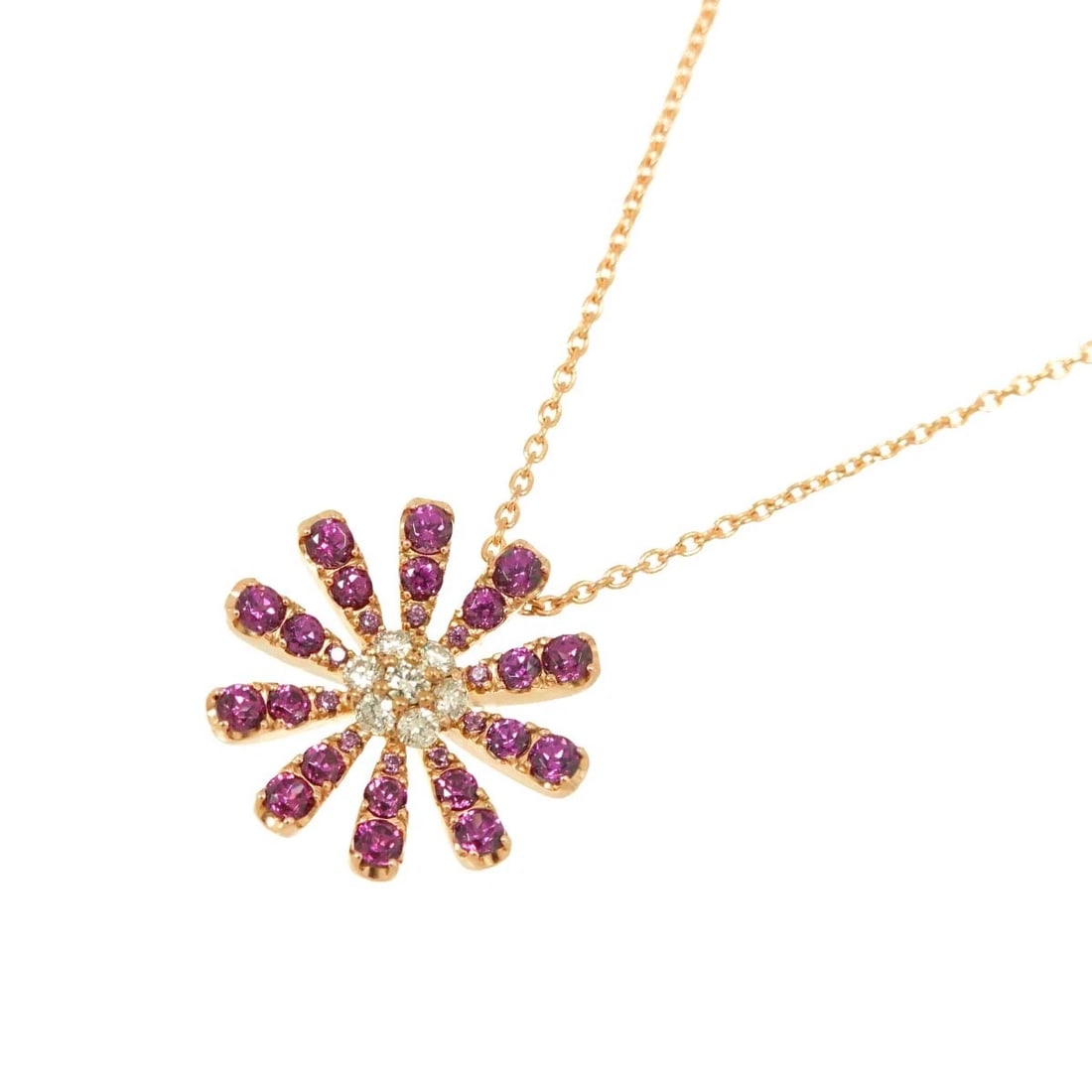 GARNET DIAMOND NECKLACE 18K: Garnet Diamond Necklace 18K Brand: Unbranded Type: Necklace Material: 18K Pink Gold Main Stone Garnet Color: Pink Gold Size: internal circumference of the chain:17.7inch(Adjustable) Top