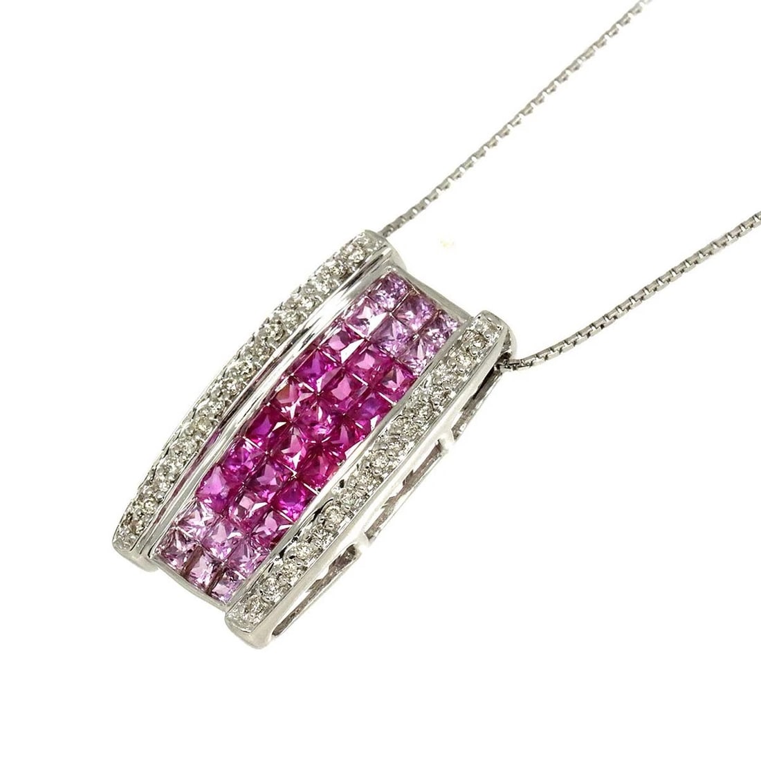 RUBY SAPPHIRE DIAMOND NECKLACE 18K: Ruby Sapphire Diamond Necklace 18K Brand: Unbranded Type: Necklace Material: 18K White Main Stone Sapphire Color: White Size: internal circumference of the chain:17.9inch(Adjustable) Top Charm(max