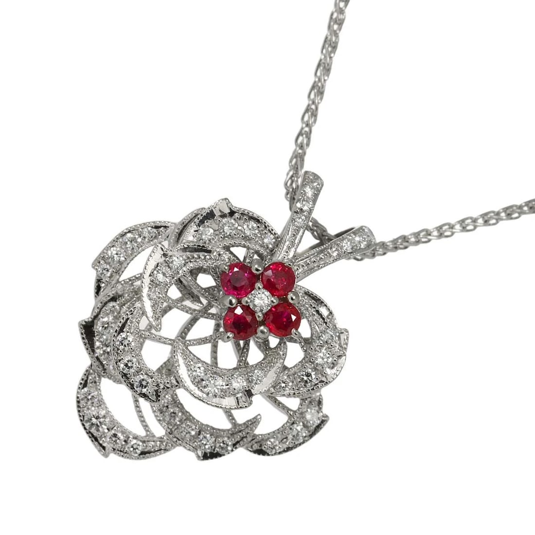 WALTHAM DIAMOND RUBY NECKLACE PT: WALTHAM Diamond Ruby Necklace Pt Brand: WALTHAM Type: Necklace Material: Pt Platinum Main Stone Natural Color: Platinum Size: internal circumference of the chain:15.7inch Top Charm:W21x H27.8 mm(f