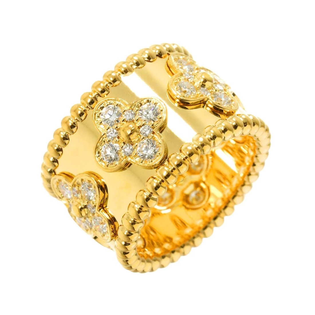 VAN CLEEF ARPELS PERLEE CLOVER DIAMOND RING 18K YG 750: Van Cleef Arpels Perlee clover Diamond Ring 18K YG 750 Brand: Van Cleef Arpels Type: Ring Material: 18K Yellow Gold Main Stone Natural Color: Yellow Gold Size: 48/4.5(US) Accessories: None