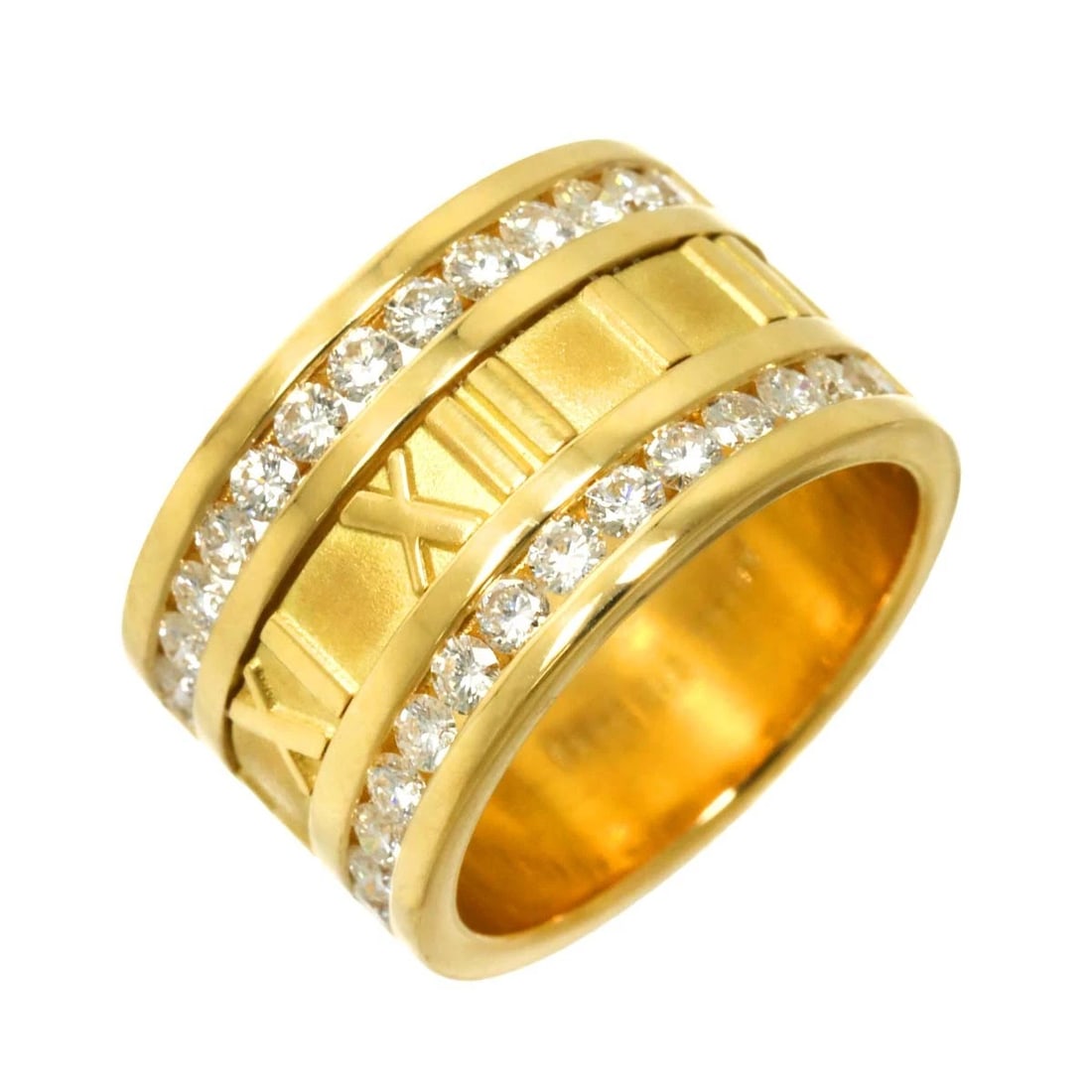 TIFFANY CO. ATLAS WIDE RING DIAMOND 18K YG 750: TIFFANY CO. Atlas Wide Ring Diamond 18K YG 750 Brand: TIFFANY Co. Type: Ring Material: 18K Yellow Gold Main Stone Natural Color: Yellow Gold Size: 5.25-5.5(US) Accessories: None Accessories