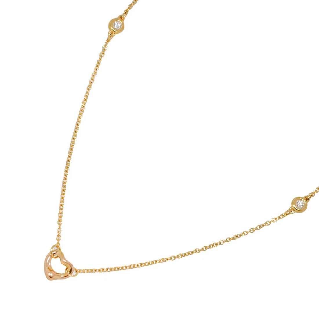 TIFFANY CO. BY THE YARD OPEN HEART DIAMOND NECKLACE: TIFFANY Co. By The Yard Open Heart Diamond Necklace Brand: TIFFANY Co. Type: Necklace Material: 18K Pink Gold Main Stone Natural Color: Pink Gold Size: internal circumference of the