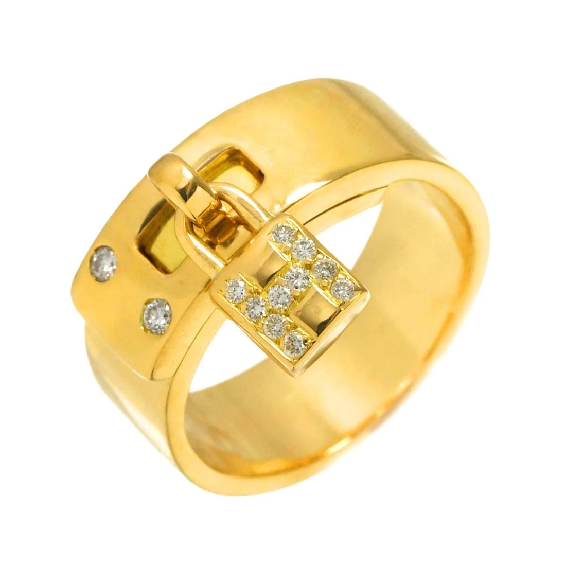 HERMES KELLY DIAMOND RING 18K YG 750: HERMES Kelly Diamond Ring 18K YG 750 Brand: HERMES Type: Ring Material: 18K Yellow Gold Main Stone Natural Color: Yellow Gold Size: 4.5-4.75(US) Accessories: None Accessories Notice: When