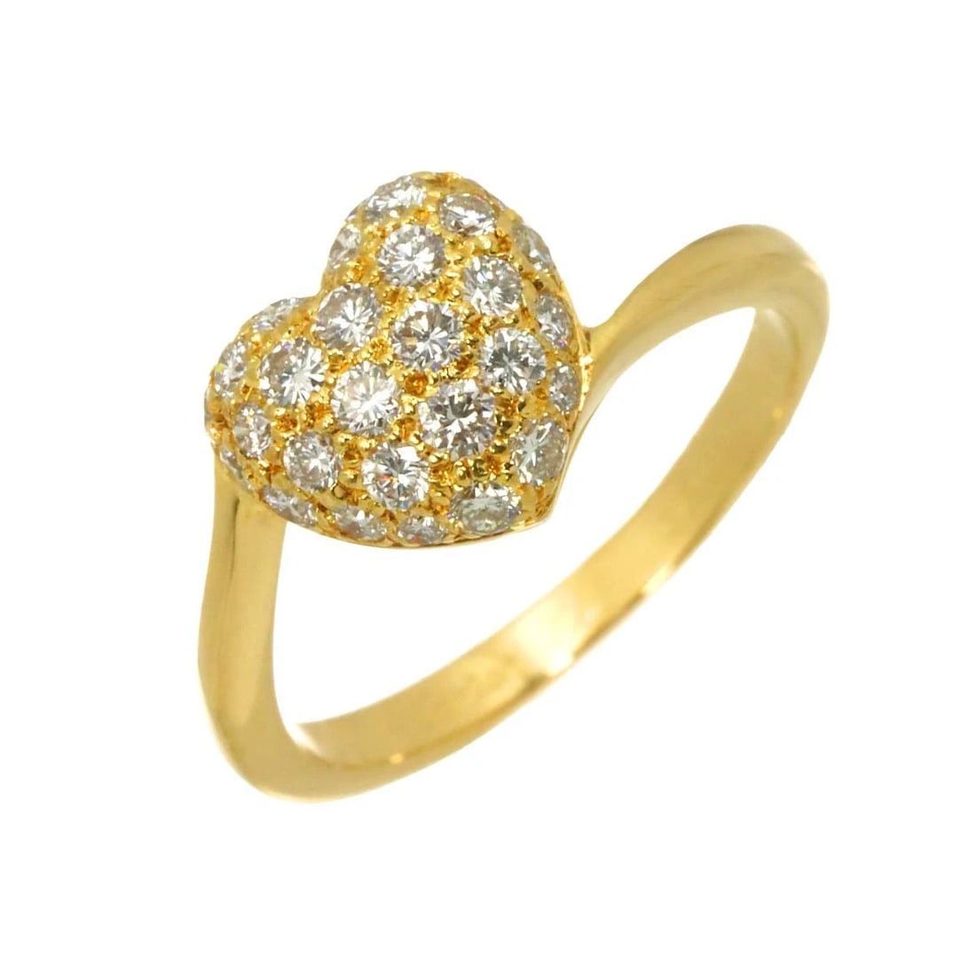 CARTIER HEART SHAPE PAVE DIAMOND RING 18K YG 750: Cartier Heart Shape Pave Diamond Ring 18K YG 750 Brand: Cartier Type: Ring Material: 18K Yellow Gold Main Stone Natural Color: Yellow Gold Size: 52/5.75-6(US) Accessories: None Accessories