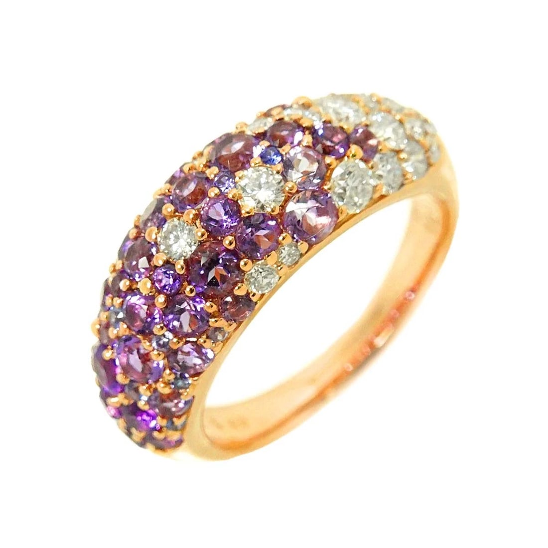 PONTE VECCHIO MULTI STONE DIAMOND RING 18K PG 750: Ponte Vecchio Multi Stone Diamond Ring 18K PG 750 Brand: Ponte Vecchio Type: Ring Material: 18K Pink Gold Main Stone Amethyst Color: Pink Gold Size: 6.25-6.5(US) Accessories: None Accessor