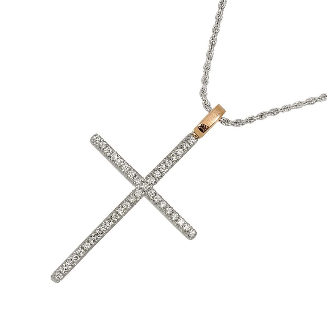 DAMIANI MYSTERY CROSS DIAMOND NECKLACE 18K WHITE PINK GOLD 750: DAMIANI Mystery Cross Diamond Necklace 18K White Pink Gold 750 Brand: DAMIANI Type: Necklace Material: 18K White Gold Main Stone Natural Color: White Gold Size: internal circumference of the chain