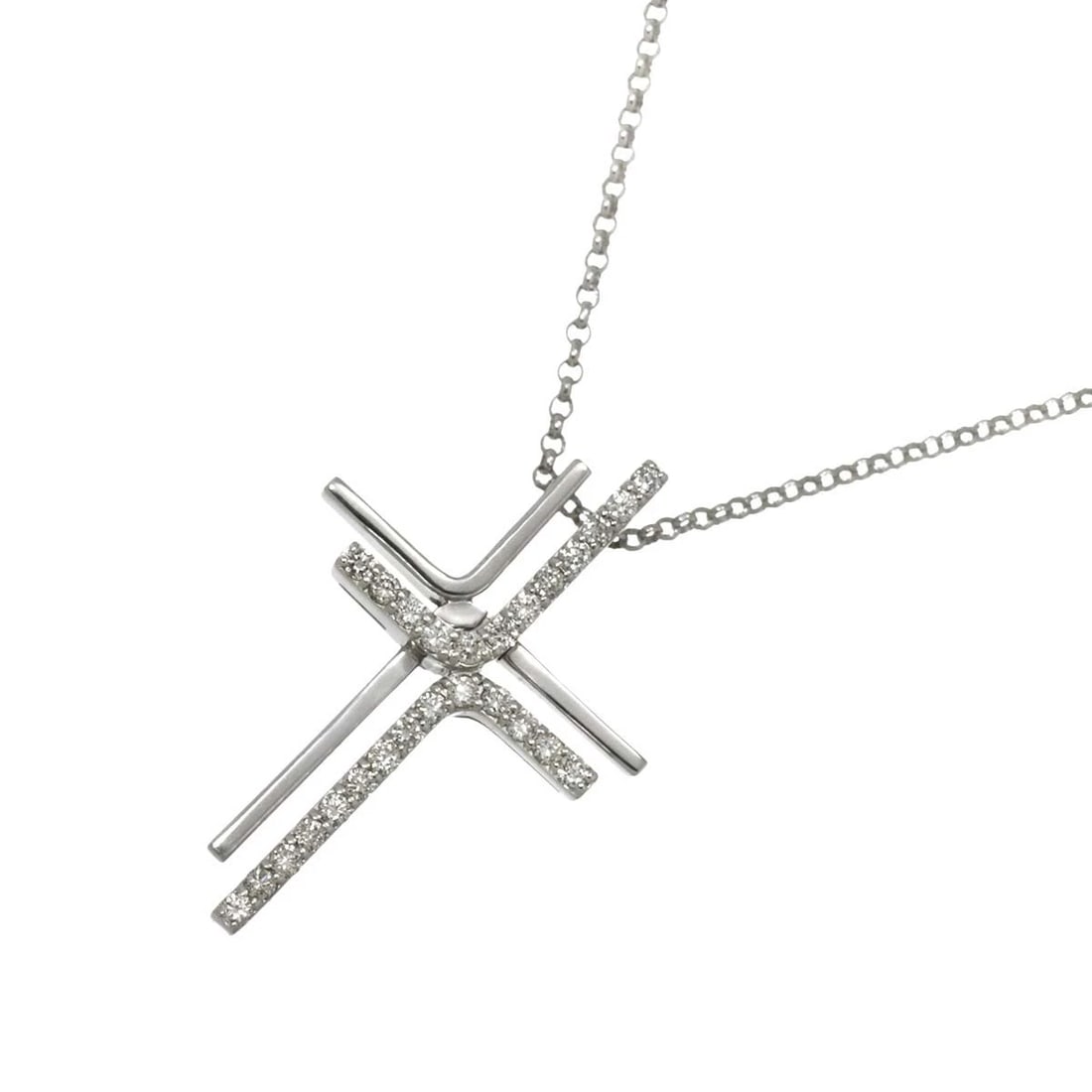 PONTE VECCHIO CROSS MOTIF DIAMOND NECKLACE 18K WHITE GOLD 750 (1 of 4)
