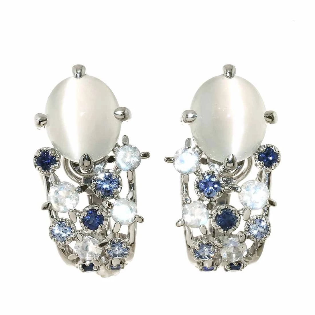 TASAKI MOONSTONE SAPPHIRE EARRINGS: TASAKI Moonstone Sapphire Earrings Brand: TASAKI Type: Earrings Material: 18K White Gold Main Stone Moonstone Color: White Gold Size: W 15.3 X H 27.6mm Accessories: None Accessories Notice: