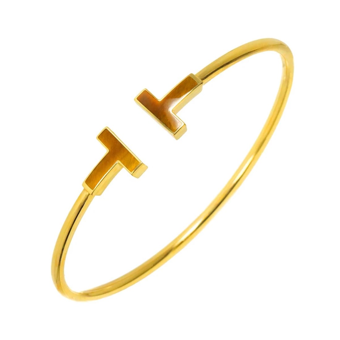 TIFFANY CO. TWIRE TIGERS EYE BRACELET 18K YG 750: TIFFANY Co. TWire Tigers Eye Bracelet 18K YG 750 Brand: TIFFANY Co. Type: Bracelet Material: 18K Yellow Gold Color: Yellow Gold Size: Inner circumference:6.3inch Thickness: 10.4mm 