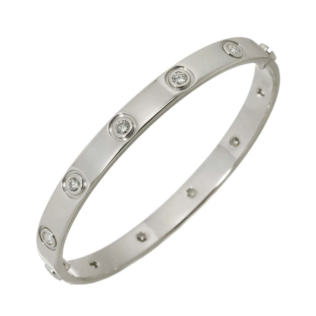 CARTIER LOVE BRACELET DIAMOND 10P BANGLE 18K WG 750: Cartier Love Bracelet Diamond 10P Bangle 18K WG 750 Brand: Cartier Type: Bracelet Material: 18K White Gold Main Stone Natural Color: White Gold Size: Inner circumference:5.9inch Width:(max.) 6.1mm