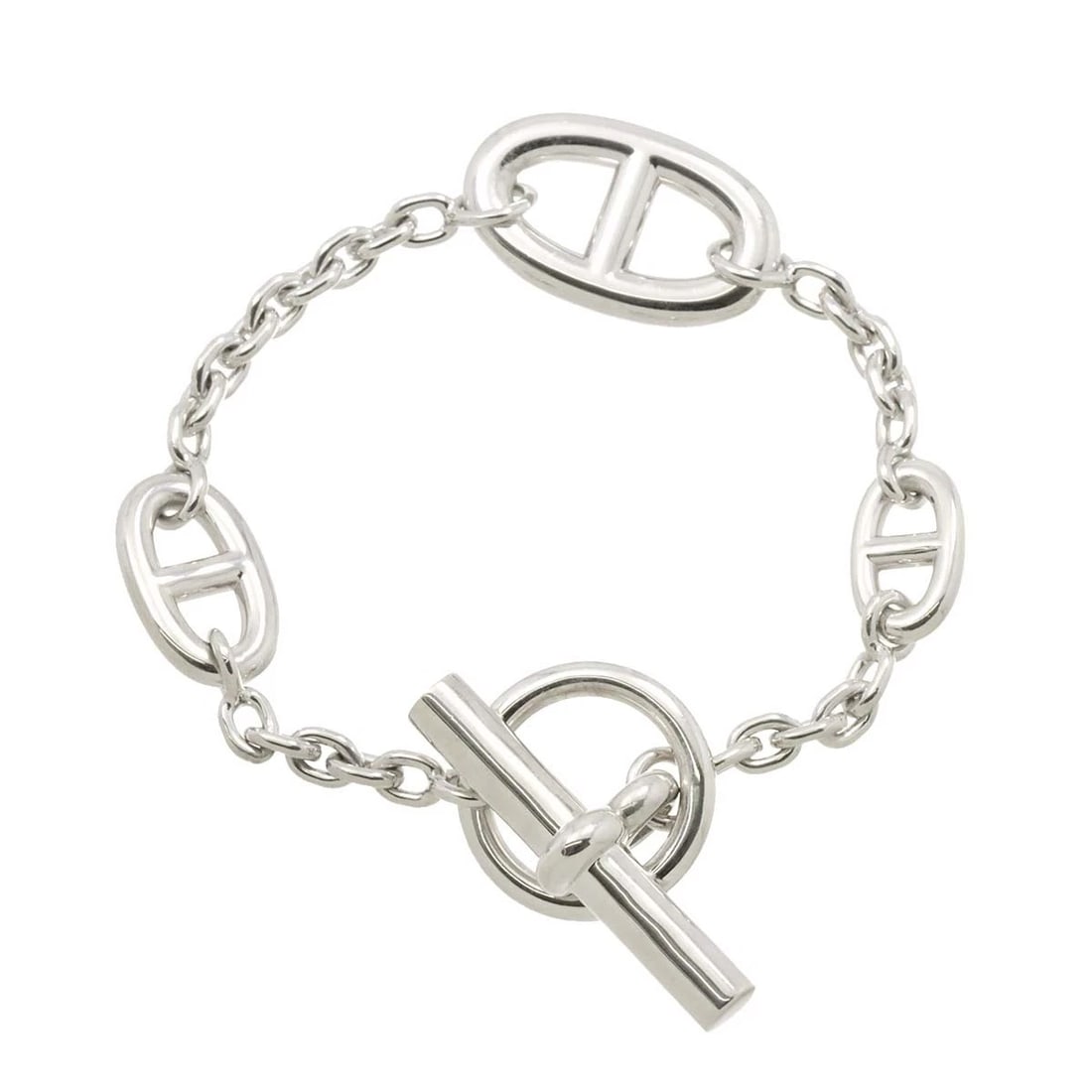 HERMES CHAINE DANCRE FARANDOLE SH BRACELET SV 925: HERMES Chaine dancre FARANDOLE SH Bracelet SV 925 Brand: HERMES Type: Bracelet Material: SV Color: Silver Size: Inner circumference.5.5inch Width:(max.) 14mm Accessories: None Accessories