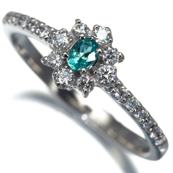 PARAIBA TOURMALINE DIAMOND FLOWER RING: Paraiba Tourmaline Diamond Flower Ring Brand: Unbranded Type: Ring Material: Metal Platinum Main Stone Natural Color: Platinum Size: US5.75-6 Accessories: None Accessories Notice: When
