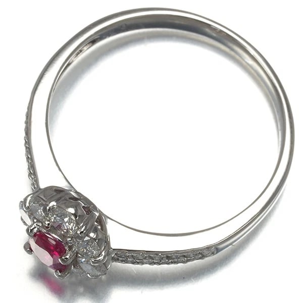 RUBY DIAMOND FLOWER RING 900 PLATINUM - 3