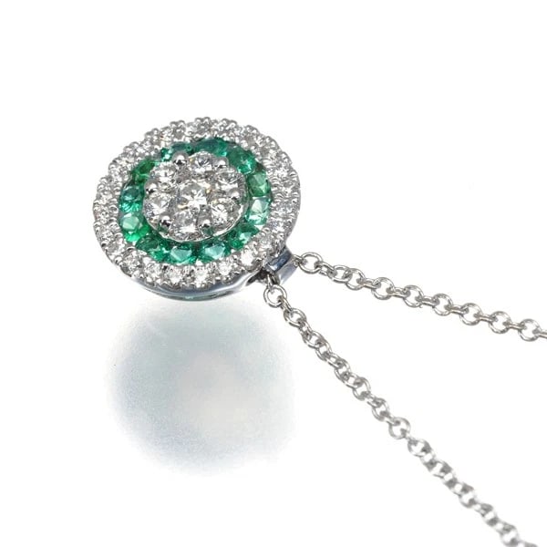 DIAMOND EMERALD CIRCLE PAVED NECKLACE - 3