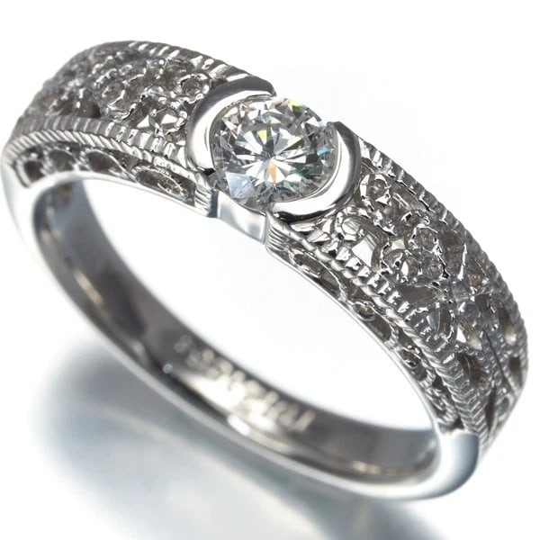 DIAMOND SOLITAIRE MILGRAIN OPENWORK ENGRAVING RING: Diamond Solitaire Milgrain Openwork Engraving Ring Brand: Unbranded Type: Ring Material: Metal Platinum Main Stone Natural Color: Platinum Size: US6 Accessories: None Accessories Notice: When