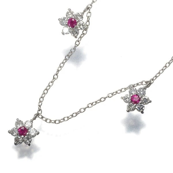 RUBY DIAMOND FLOWER STATION NECKLACE: Ruby Diamond Flower Station Necklace Brand: Unbranded Type: Necklace Material: Metal Platinum Main Stone Natural Color: Platinum Size: Necklace length: 36 / 39cm Accessories: None Accessor