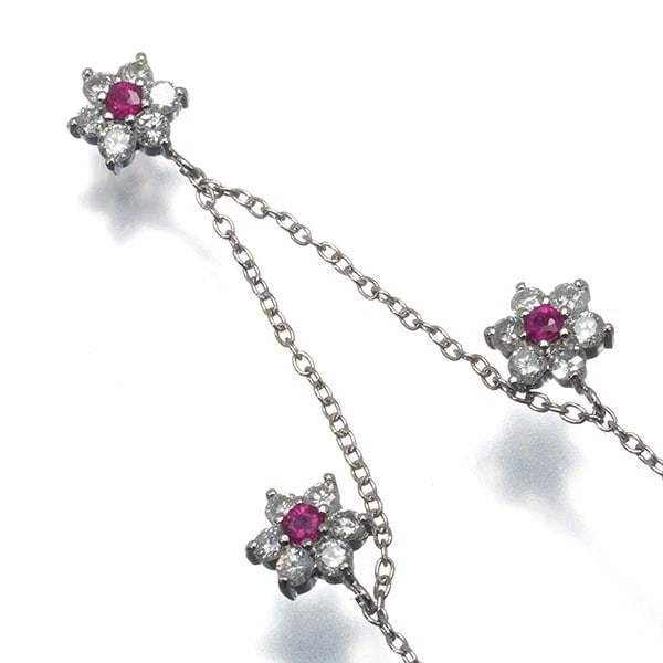 RUBY DIAMOND FLOWER STATION NECKLACE - 2