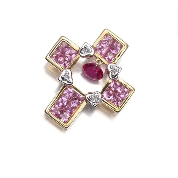 LES ESSENTIELLES PENDANT RUBY SAPPHIRE DIAMOND CROSS K18 (1 of 3)